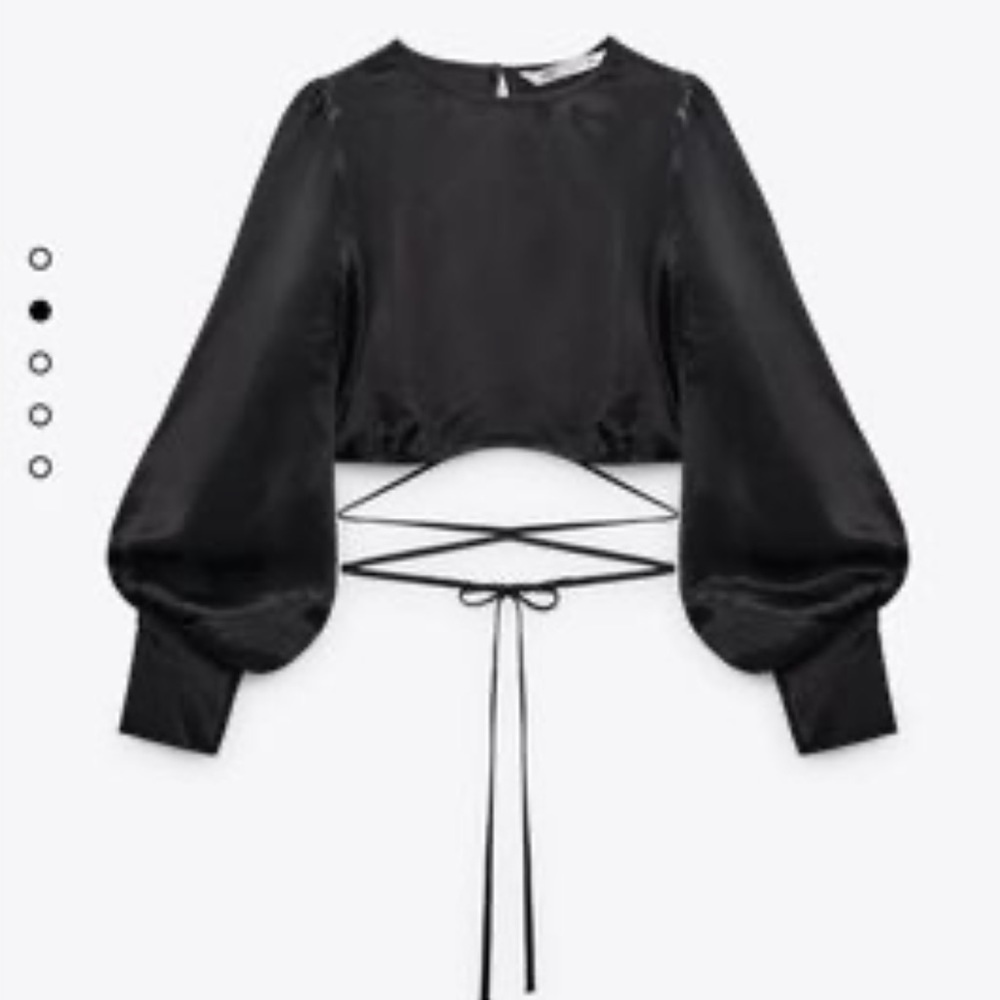 NWOT Zara Satin Effect Crop Top Black Tie Waist